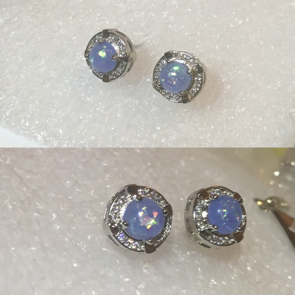 Elegant Fire Opal Micro Paved Halo Stud Earrings - Picture 11 of 11